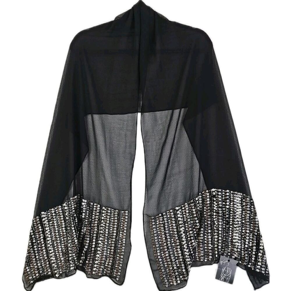 Cejon Black Sequin Rectangular Scarf Eveningwear Sparkle 60"×19.5" NWT.